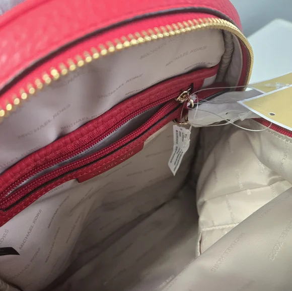 Michael Kors Rhea Studded Backpack In Pebbled Red Leather. - Picture 5 of 7